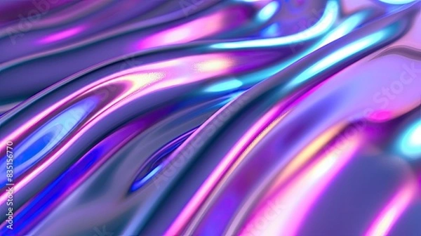 Fototapeta Abstract holographic iridescent neon liquid metal texture background. Colorful abstract gleaming fluid material..