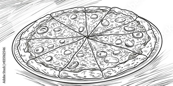 Fototapeta Continuous line drawing of a traditional Italian fast food: fresh pizza. Concept Continuous Line Drawing, Traditional Italian, Fast Food, Fresh Pizza