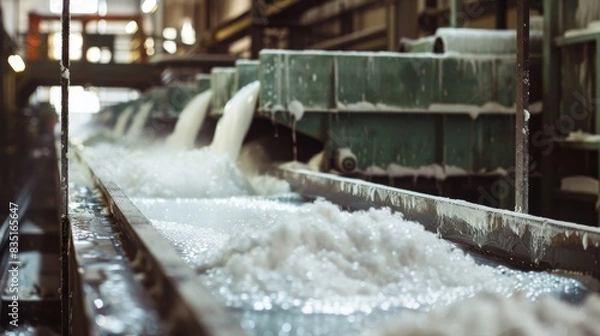 Obraz A conveyor belt is filled with white powder