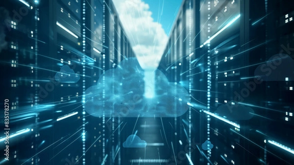 Fototapeta Technology and Business concept. Cloud Computing Technology And Online Data Storage. Clouds representing digital cloud storage.