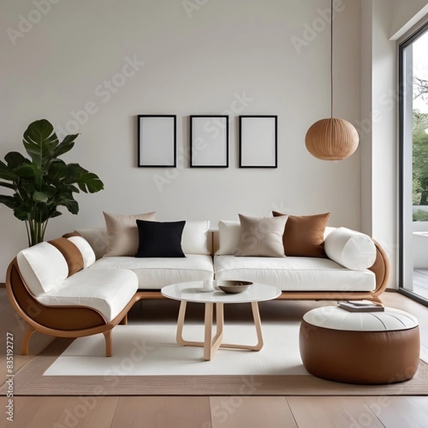 Obraz Mockup frames in Scandinavian living room interior background, home interior mockup, frame mockup