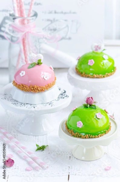 Fototapeta Strawberries and basil cake 