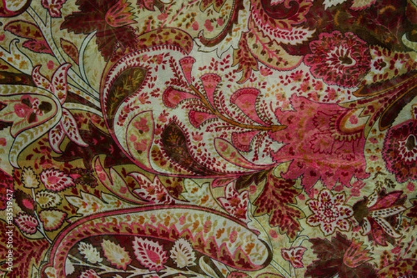 Fototapeta Fragment of colorful retro tapestry textile pattern with floral