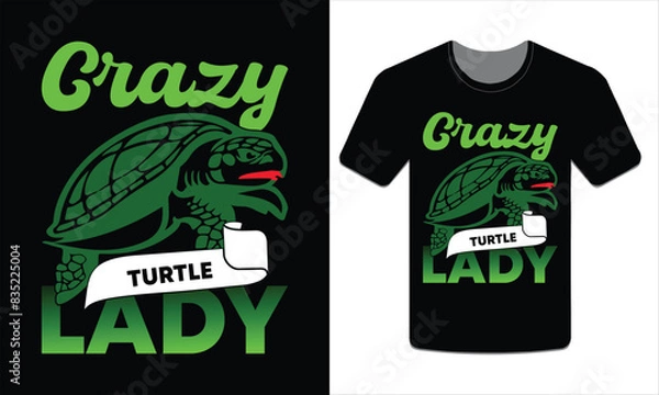 Obraz Crazy turtle lady, turtle t-shirt design vector art illustration