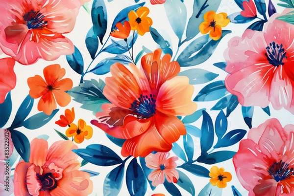 Obraz Vibrant Floral Pattern with Large Blossoms