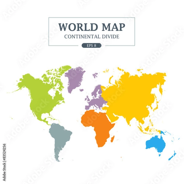 Fototapeta World Map Continental Divide. Full Color Vector Illustration.