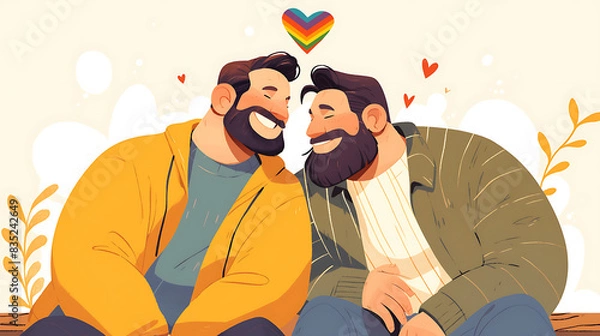 Fototapeta Pride month banner with silhouettes of diverse people LGBTQ+ pride month with celebratory symbols and part, rainbow colors and the text "HAPPY PRIDE MONTH", on a plain colored background Generative AI