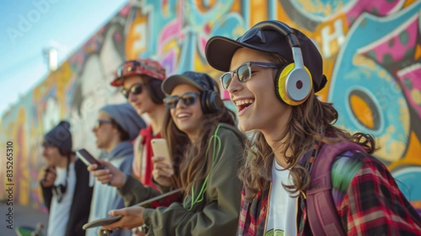 Obraz Happy teens with murals