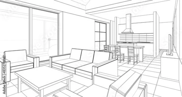 Obraz house interior sketch 3d illustration