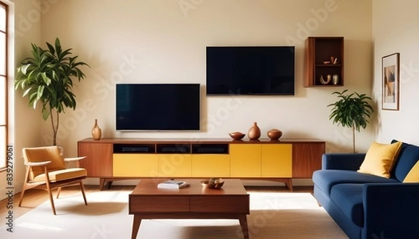 Fototapeta modern living room with fireplace