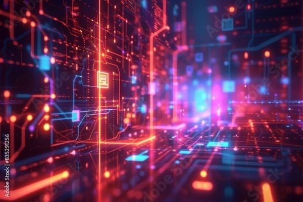 Obraz Cyber Security Data Transfer illustration created with Generative AI
