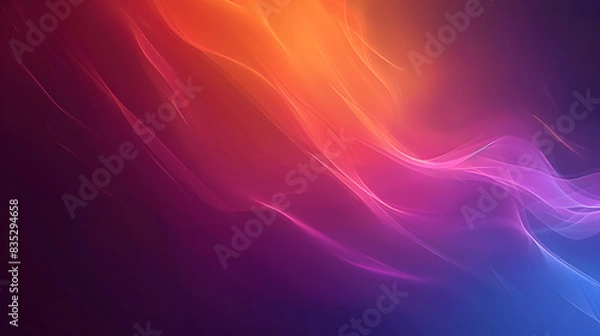 Fototapeta Grainy gradient background purple orange vibrant abstract glowing color wave black dark backdrop, noise texture banner poster header design