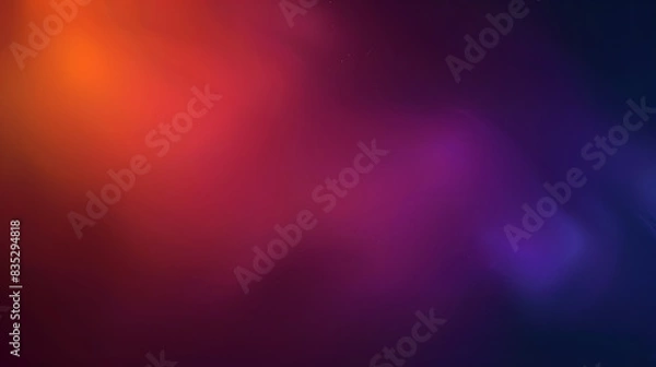 Fototapeta Grainy gradient background purple orange vibrant abstract glowing color wave black dark backdrop, noise texture banner poster header design