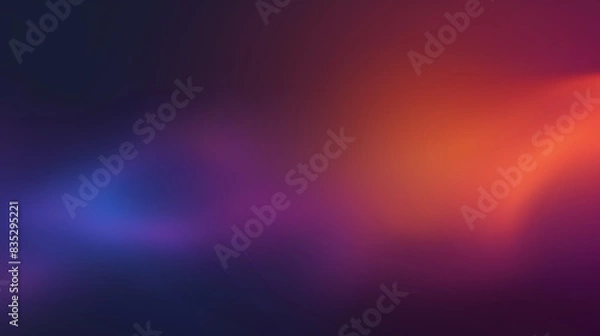 Fototapeta Grainy gradient background purple orange vibrant abstract glowing color wave black dark backdrop, noise texture banner poster header design