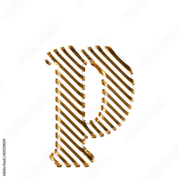 Fototapeta White symbol with gold diagonal ultra thin straps. letter p