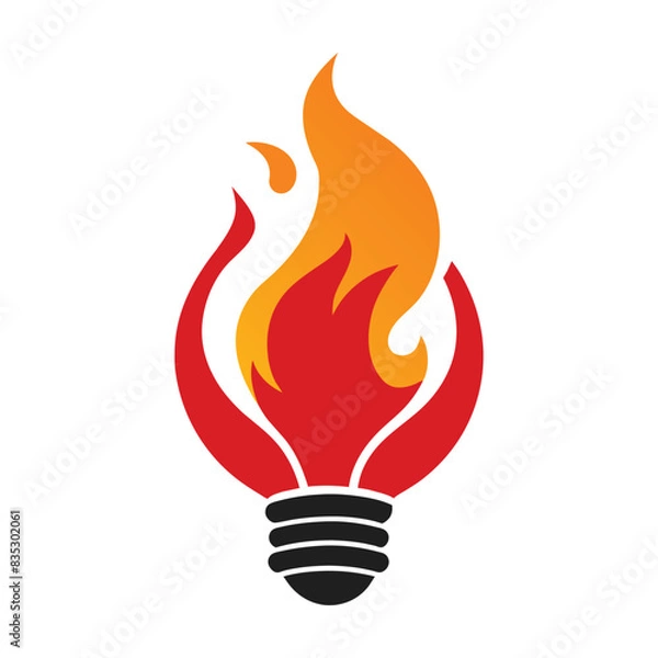 Obraz Fire flame lamp light bulb hot spirit think idea thoughts power logo design vector illustration