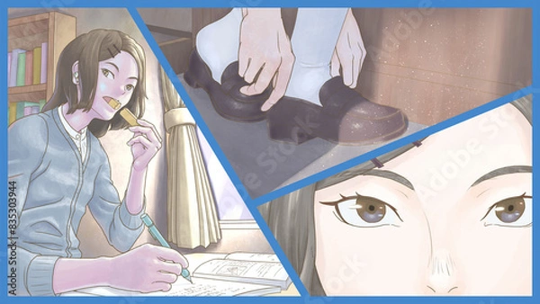 Obraz 「受験当日の朝に今までの日々を思い出す受験生」_水彩塗り,キャッチコピーなし