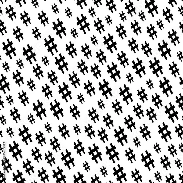 Fototapeta Hand-drawn sharp key signature music symbols diagonally arranged in vector seamless pattern. Surface art texture in black and white for use in fabric or graphic design or printing on various surfaces.