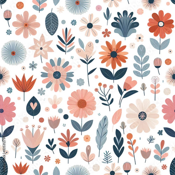 Obraz Trendy floral seamless pattern. Сute pastel colors of flowers. Rustic hacienda motifs. Summer prints for contemporary fabric design - floral and marble organic shapes. 