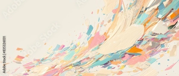 Fototapeta A detailed closeup showcasing the texture of thick, impasto paint strokes on a canvas, creating an aesthetic and artistic background with a palette of soft pastel colors that blend beautifully