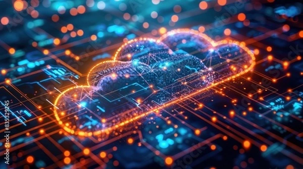 Fototapeta An illustrated cloud formed from sparkling dots, signifying the cloud computing technology