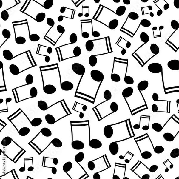 Fototapeta Beam music notes floating over white background. Vector seamless pattern in black and white for use in fabric or graphic design or printing on various surfaces.