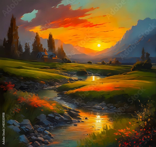 Obraz Zachód słońca w górach