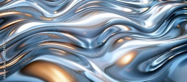 Fototapeta Smooth flowing metallic liquid texture with golden highlights