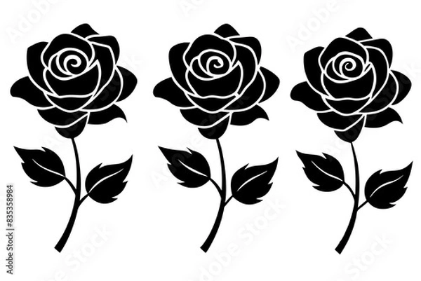 Obraz rose flower set silhouette vector illustration