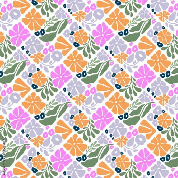 Fototapeta Abstract retro pattern with flowers. Print for greeting card, wrapping paper, textile, wallpaper and invitation background.