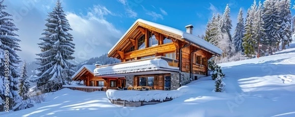 Obraz Luxurious mountain chalet in snowy landscape.
