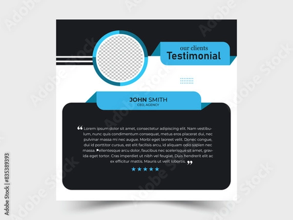 Obraz Client testimonial social media post design. Client feedback or client testimonial banner design. customer feedback testimonial template.