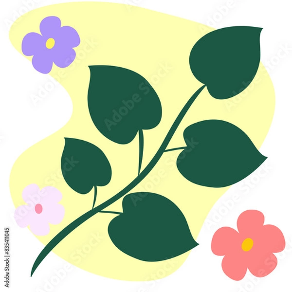 Obraz Colorful and bright summer silhouette Abstract pattern with leaves and flowers on the background of a vector of flowers in a modern style.