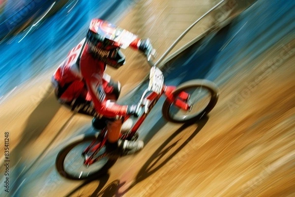 Fototapeta BMX Cyclist in Motion Blur at Olympic Games - Perfect for Sports and Action Photography Design