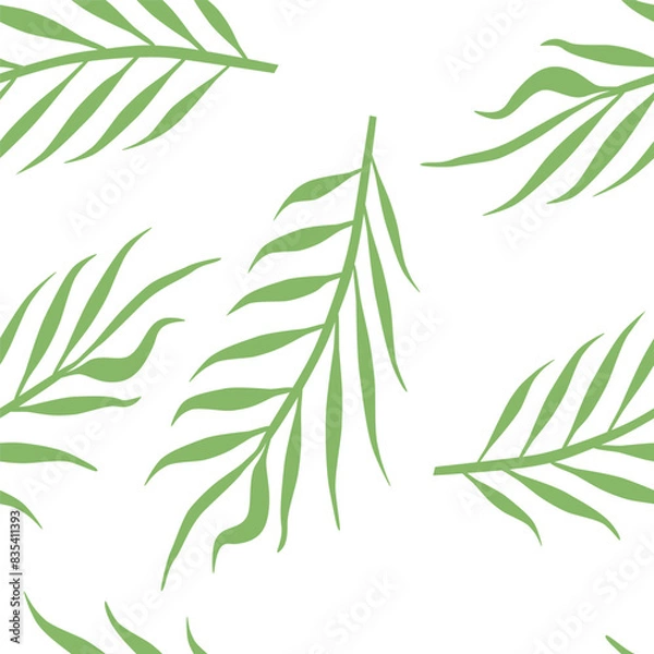 Obraz Abstract nature background. Botanical seamless pattern in flat modern manner. Hand drawn foliage in dotted flat style. Leafage silhouettes. Outline contour drawing. Good for fashion, textile, fabric.