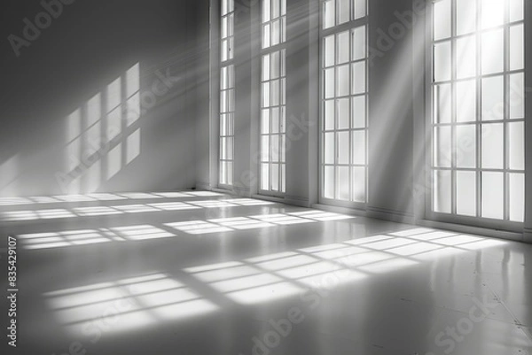 Fototapeta white room with sunlight streaming through the windows
