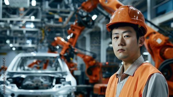 Fototapeta ヘルメットを被った日本人男性 製造現場