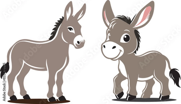 Obraz donkey cartoon Silhouette on White Background . ANIMALS, VECTOR.