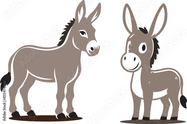 Obraz donkey cartoon Silhouette on White Background . ANIMALS, VECTOR.