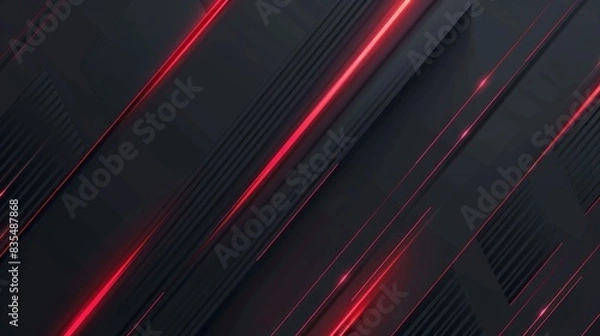 Fototapeta Abstract Dark Background with Red Lines, Generative AI