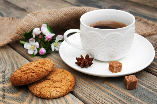 Obraz Cup of coffee and oatmeal cookies