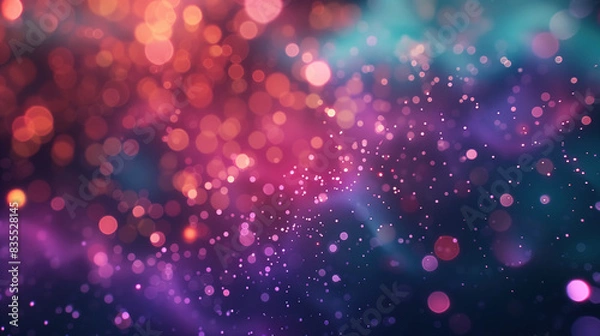 Fototapeta Abstract background with particle and bokeh effects, featuring cosmic hues such as purple, teal, and magenta