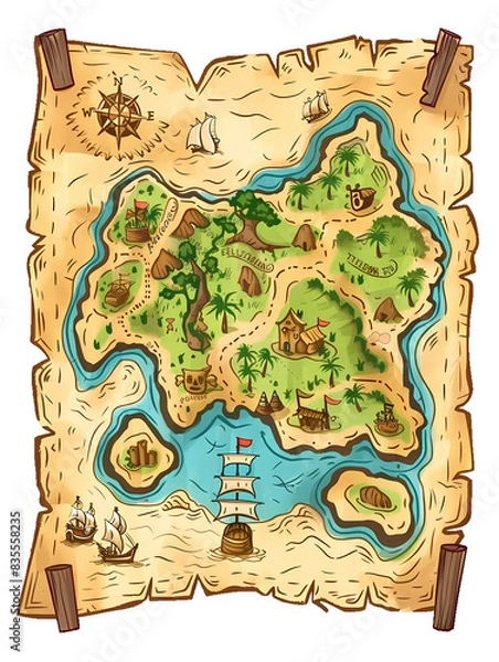 Obraz Cartoon pirate map clipart