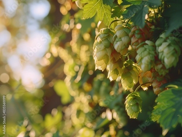 Fototapeta A tree with a lush growth of green hops, ideal for photography or illustration