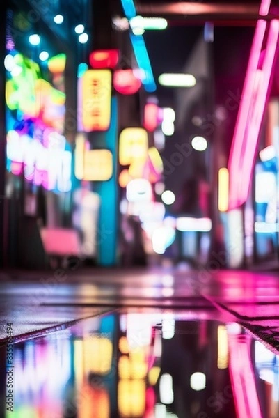 Fototapeta An abstract background of blurred, vibrant neon lights in various colors, creating a dynamic and energetic visual, reminiscent of city nightlife or digital art.