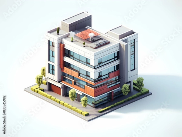 Fototapeta A model of 3d real estate house building, Conceptual flat and building on urban area, real estate housing concept