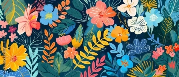 Fototapeta Colorful beautiful flower decorations, easy on the eyes background, for decoration and wrapping, seamless pattern. For fabric, silk, printing.