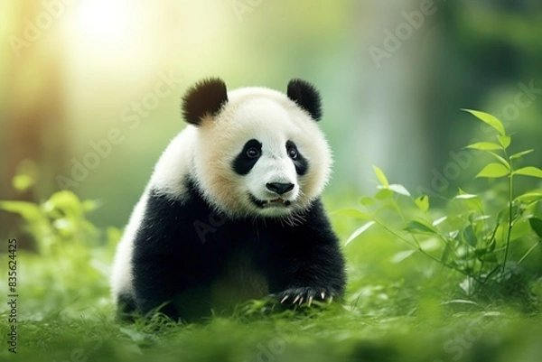 Fototapeta giant panda eating bamboo, generative ai
