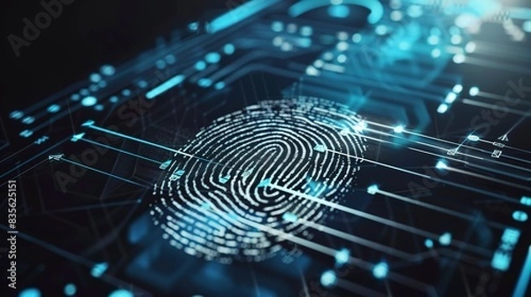 Fototapeta Fingerprint scanning for secure access, close-up, high contrast, detailed biometric technology 