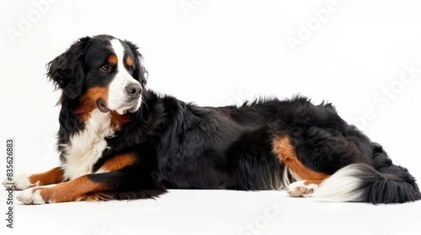 Fototapeta bernese mountain dog portrait wallpaper with good expression and blurred neutral background